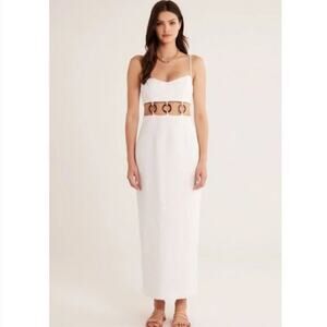 NEW Rumer The Label Bridget Ring Maxi Elegant White Linen Cutout Dress